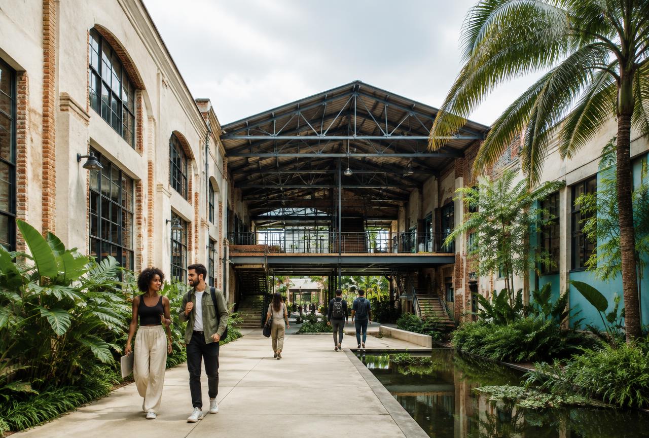 Campus de inovação em um complexo industrial restaurado